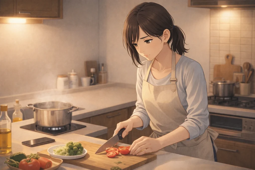 LINEに振り回されない時間を過ごそうと、趣味の料理に本格的に取り組む既婚女性。